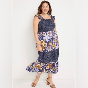 Maurices Romantic Blue Floral Smocked Sleeveless Tiered Midi Dress Size 4X